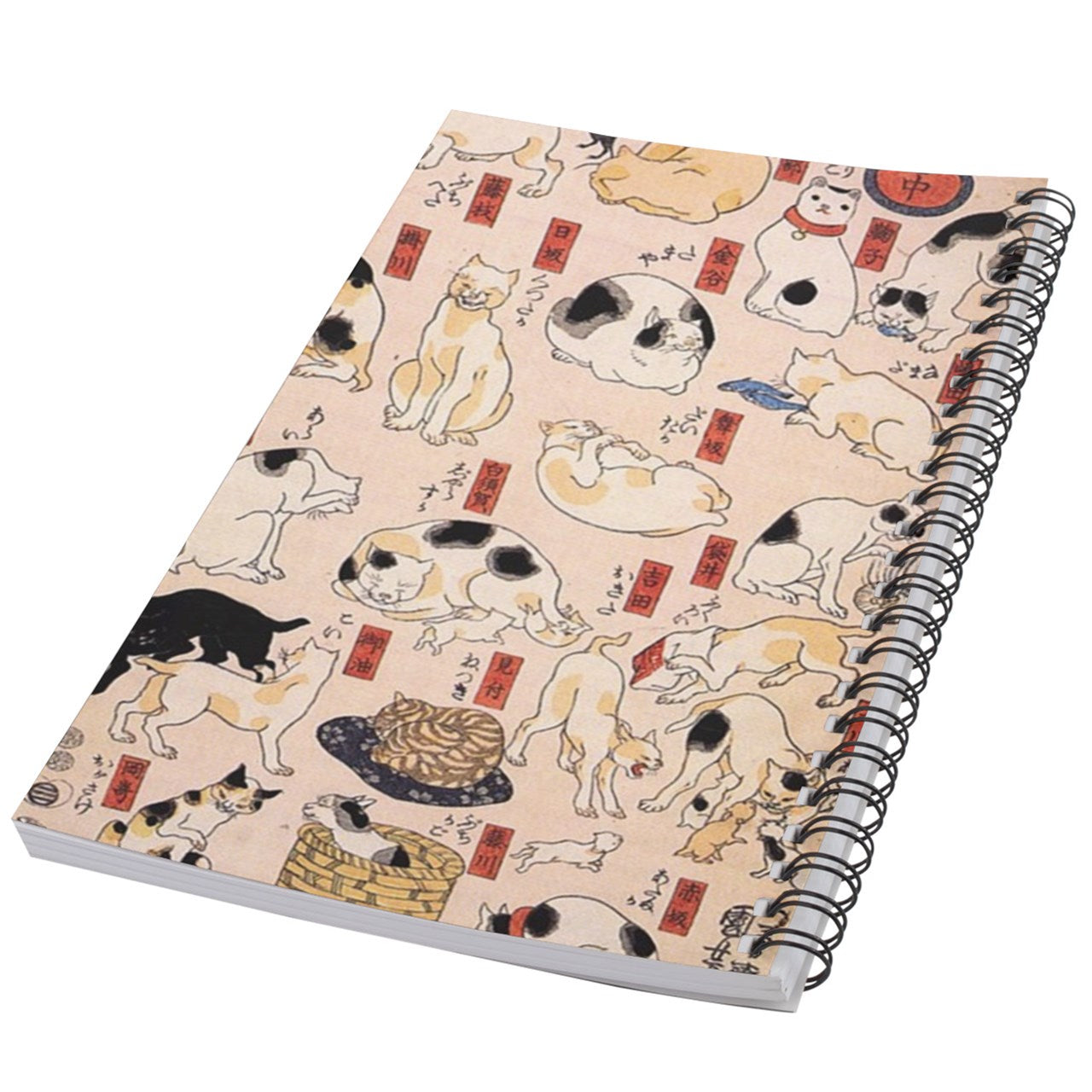 Japanese Cats Feline Cat Art 50 Page Lined Spiral Notebook Notebook