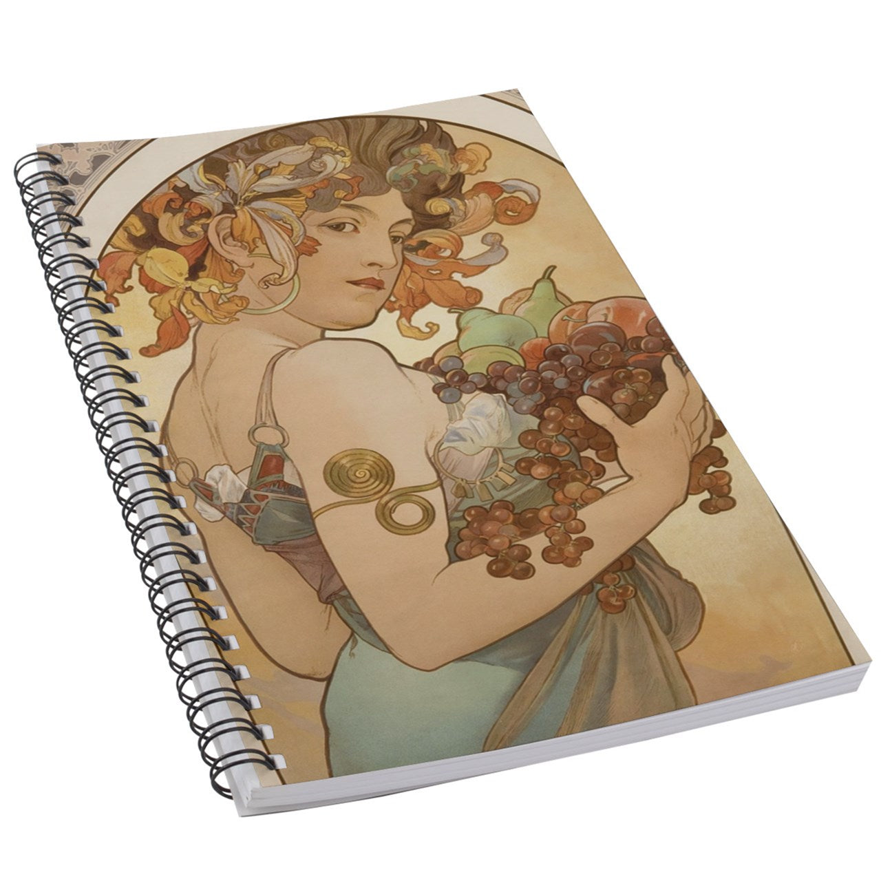 Fruit Alphonse Mucha Art Nouveau 50 Page Lined Spiral Notebook Diary Journal Notebook Office Products Paper Planner Notebook