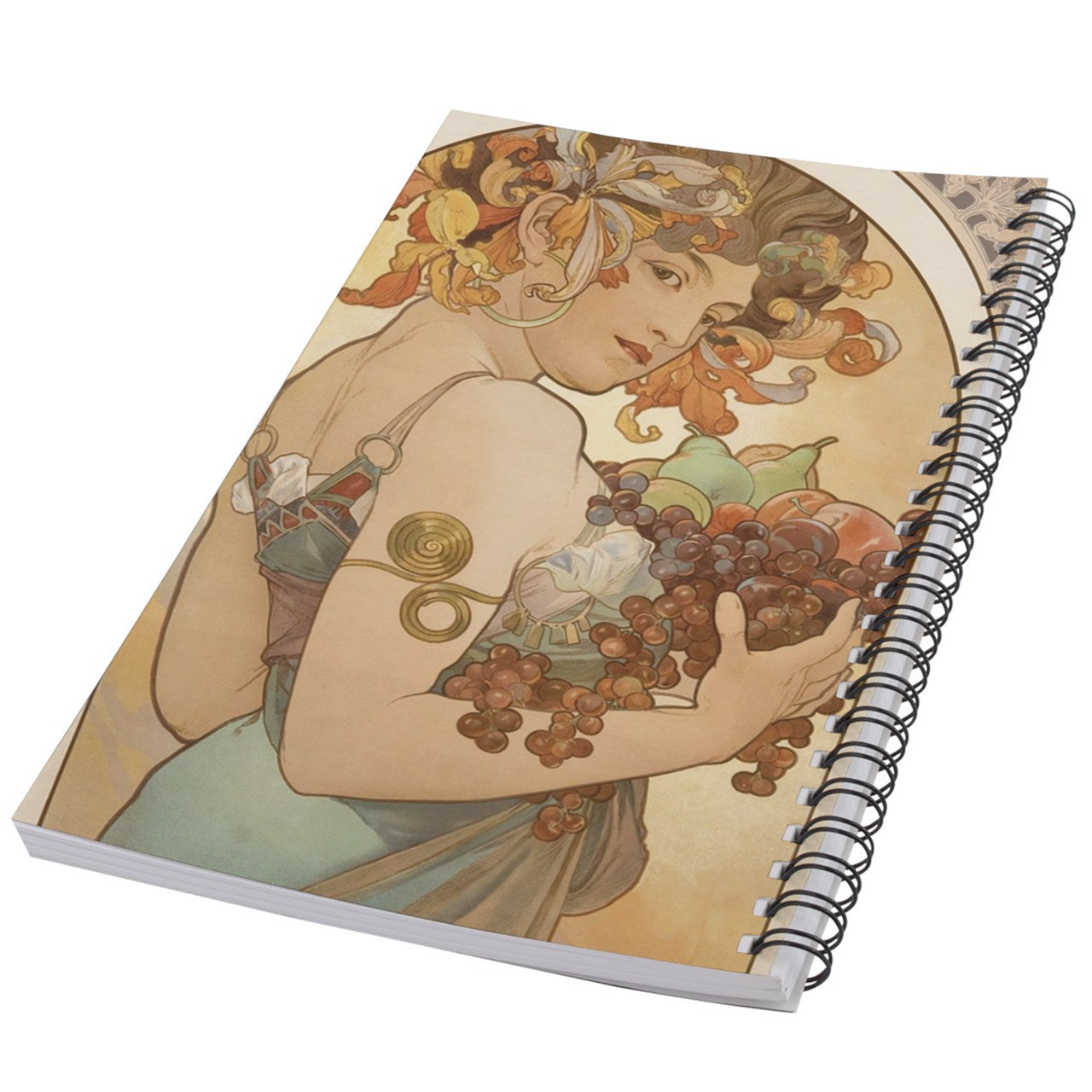 Fruit Alphonse Mucha Art Nouveau 50 Page Lined Spiral Notebook Diary Journal Notebook Office Products Paper Planner Notebook