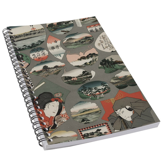 Japan Imagery Japanese Symbols Albert Racinet Art 50 Page Lined Spiral Notebook Diary Journal Notebook Office Products Paper Planner Notebook