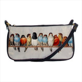 Birds Finches Songbird Colorful Fashion Art Black Clutch Purse