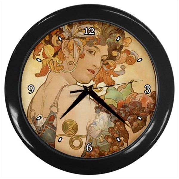 Alphonse Mucha Fruit Female Art Deco Wall Clock Alphonse Mucha Art Deco Clock Wall Clock Woman Wall Clock