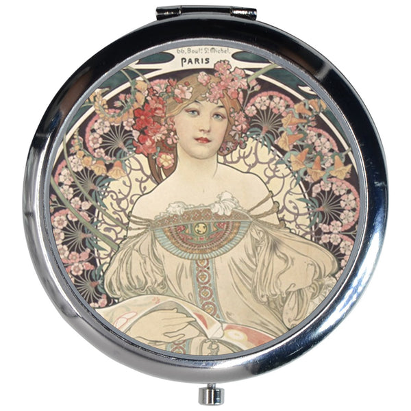 Art Deco Female Woman Alphonse Mucha Makeup Purse Mirror Compact