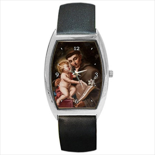 St Anthony Of Padua Baby Jesus Sirani Art Barrel Style Wrist Watch Barrel Shape Patron Saint Religious Saint Unisex Watch Wristwatch Barrel Shape Watch