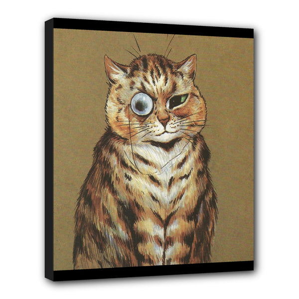 Cat With Monocle Stretched Canvas Wall Art Print 24 by 20 Inches