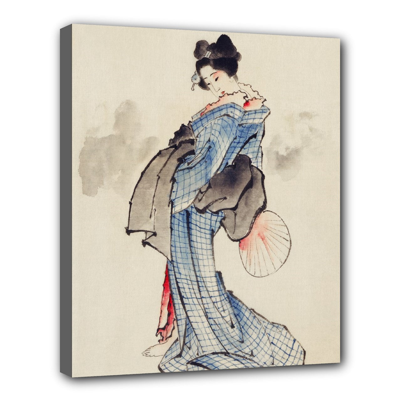 Japanese Woman Kimono Hokusai Stretched Canvas Wall Art Print 24 by 20 Inches 20" by 24" Art Canvas Hokusai Home Decor Japan Japanese Print Stretched Canvas wall art Woman Stretched Canvas 24" by 20"