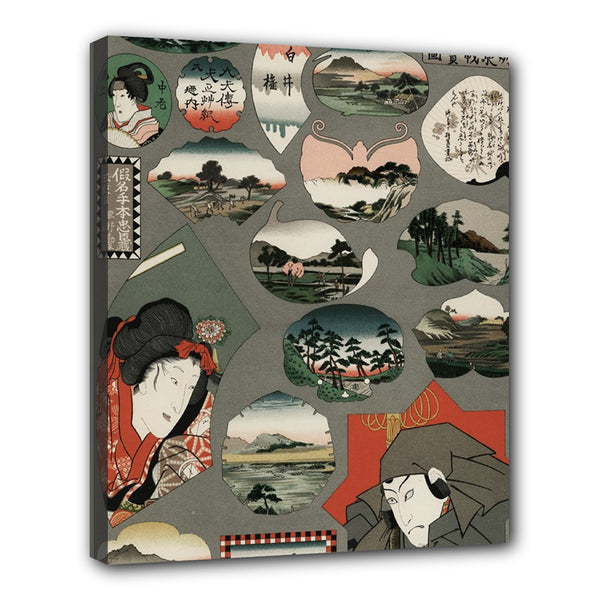 Japanese Travel Icons Stretched Canvas Wall Art Print 24 by 20 Inches