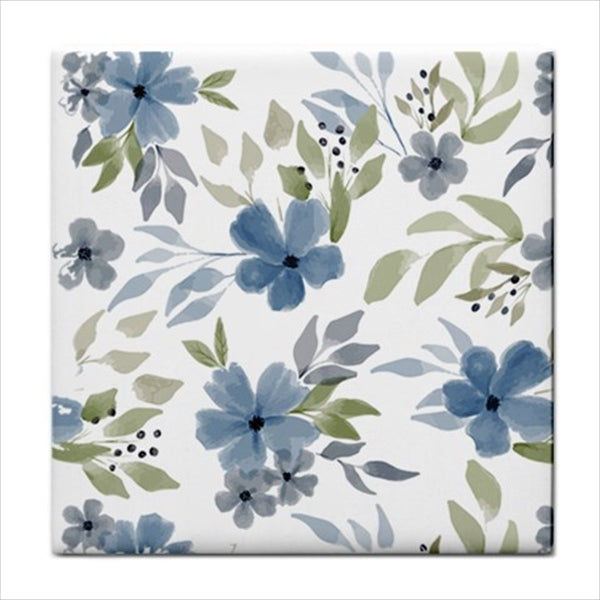 Blue Flowers Floral Pattern Ceramic Tile Set Art Backsplash Blue Ceramic Ceramic Tile Ceramic Tile Set Flower Flower Tile Flowers Home Decor Tile Ceramic Tile Set