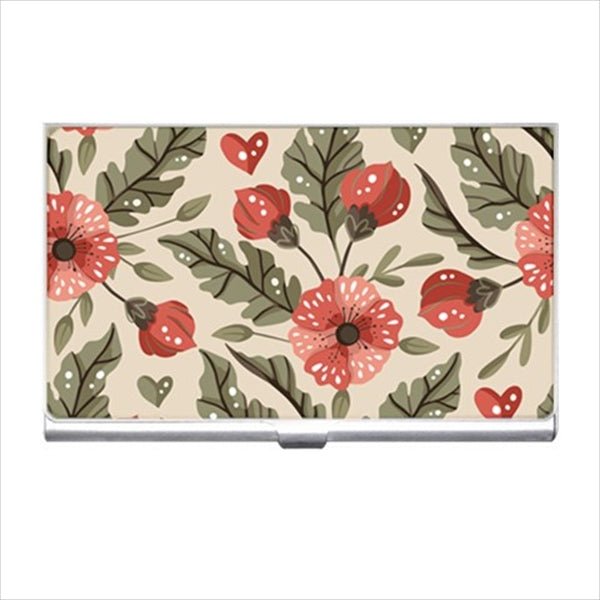 Red Flowers Floral Art Business Bank Credit Card Case Business Card Holder