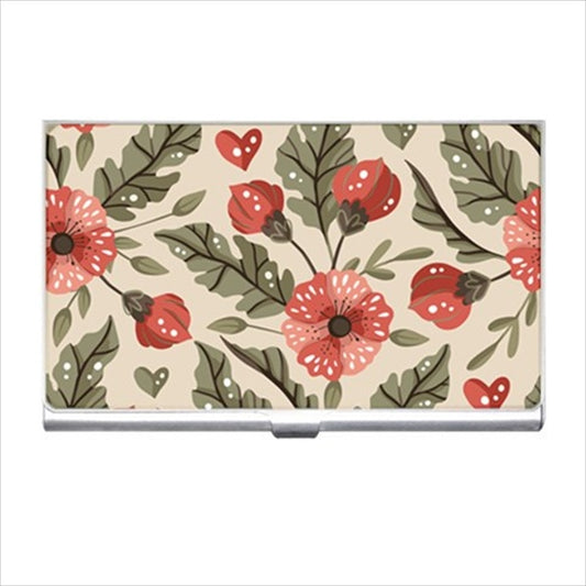 Red Flowers Floral Art Business Bank Credit Card Case Bank Card Business Card Business Card Holder Case Credit Card Flowers Red Business Card Holder