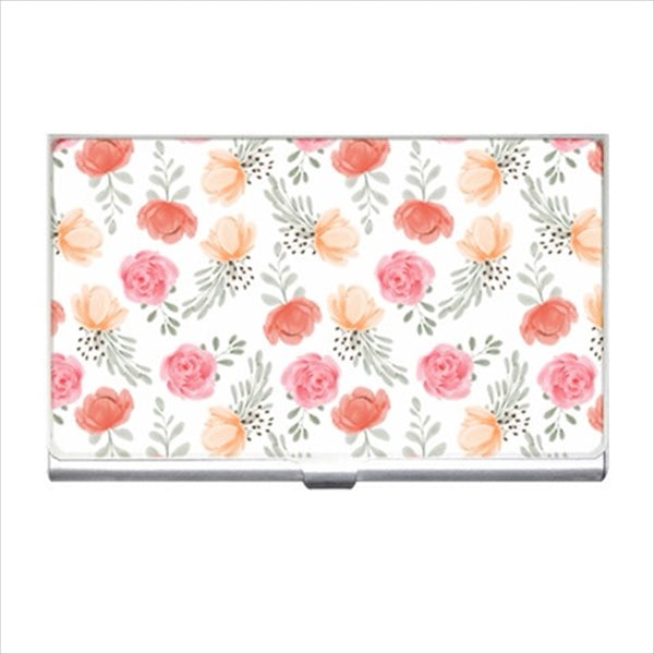 Peach Pink Roses Art Business Bank Credit Card Case