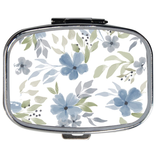 Blue Flowers Travel Pill Box Medication Vitamin Case Blue Case Flowers Pill Box Travel Pillboxes