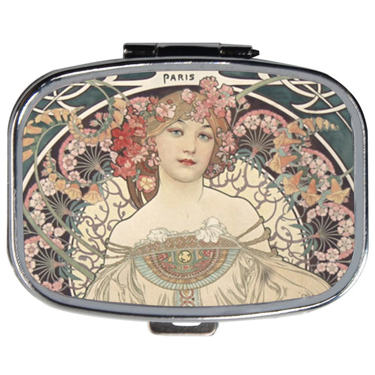 Reverie Art Nouveau Woman Travel Pill Box Medication Vitamin Case Alphonse Mucha Art Nouveau Case Pill Box Travel Woman Pillboxes