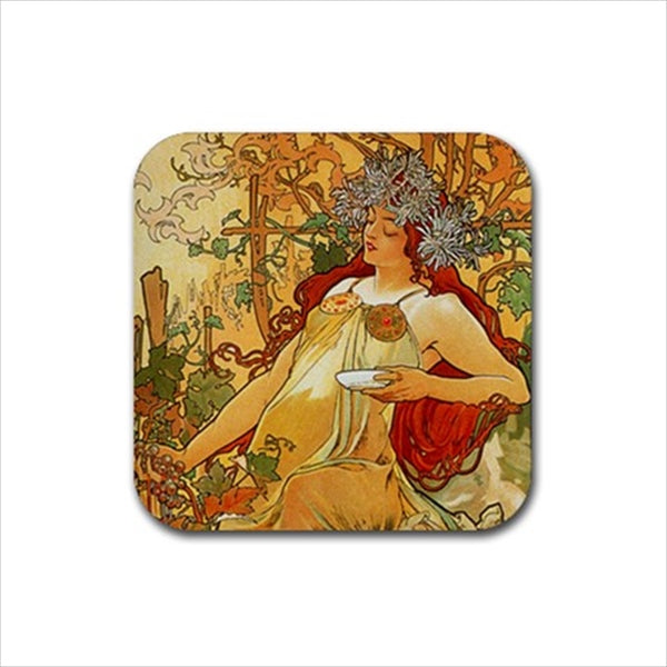 Seasons Art Nouveau Drink Coasters Rubber Beverage Anti Slip Set Advertisment Alphonse Mucha Anti Slip Art Nouveau Autumn Barware Beverage Coasters Rubber Coasters Spring Summer Winter Rubber Coasters