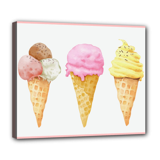 Ice Cream Cones Kitchen Wall Art Stretched Canvas Print 24 Inches 20" by 24" Art Canvas Home Decor Ice Cream Kitchen Print Stretched Canvas wall art Stretched Canvas 24" by 20"