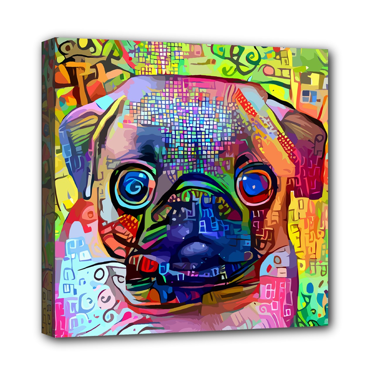 Pug Dog Face Rainbow Canvas Wall Pop Art Print 8 by 8 Inches 8 By 8 Inch Canvas Art Canvas Dog Home Decor Pop Art Print Pug Rainbow Stretched Canvas wall art Posters, Prints, & Visual Artwork