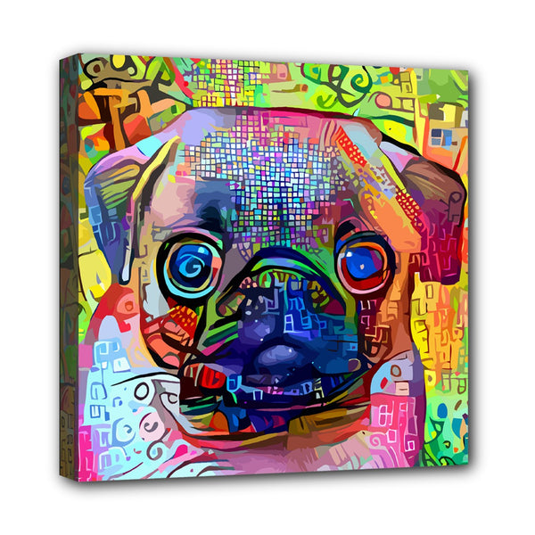 Pug Dog Rainbow Wall Pop Art Stretched Canvas