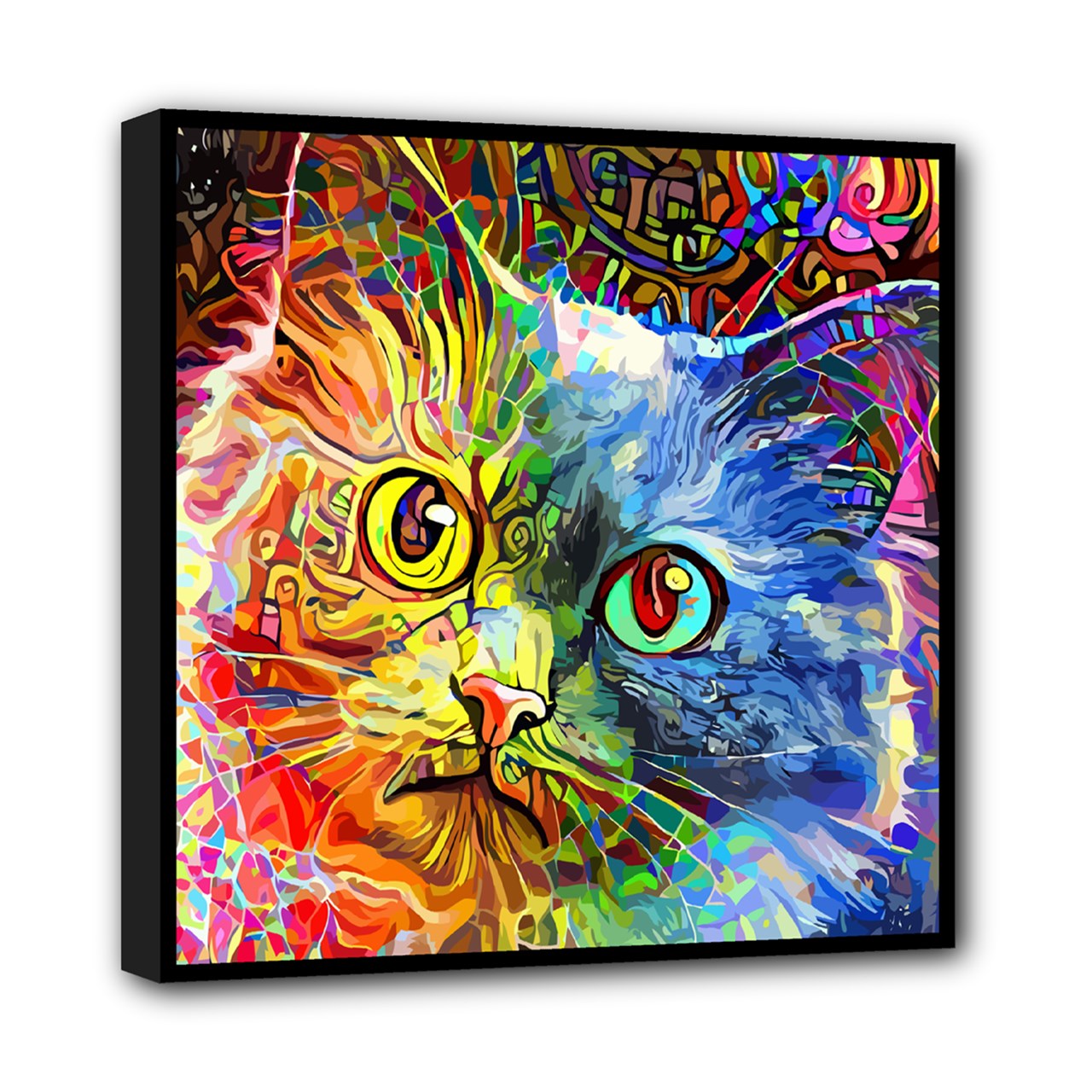 Cat Kitty Feline Face Canvas Wall Pop Art Print 8 by 8 Inches 8 By 8 Inch Canvas Art Canvas Cat Home Decor Pop Art Print Rainbow Stretched Canvas wall art Posters, Prints, & Visual Artwork