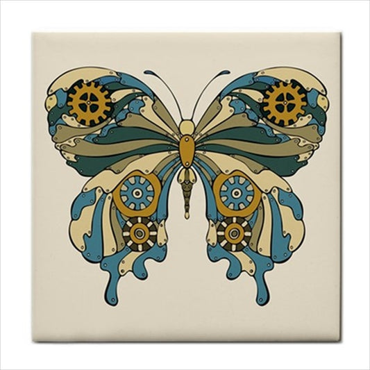 Blue Butterfly Steampunk Style Art Backsplash Border Ceramic Tile Backsplash Butterfly Ceramic Ceramic Tile Home Decor Steampunk Tile Ceramic Tile