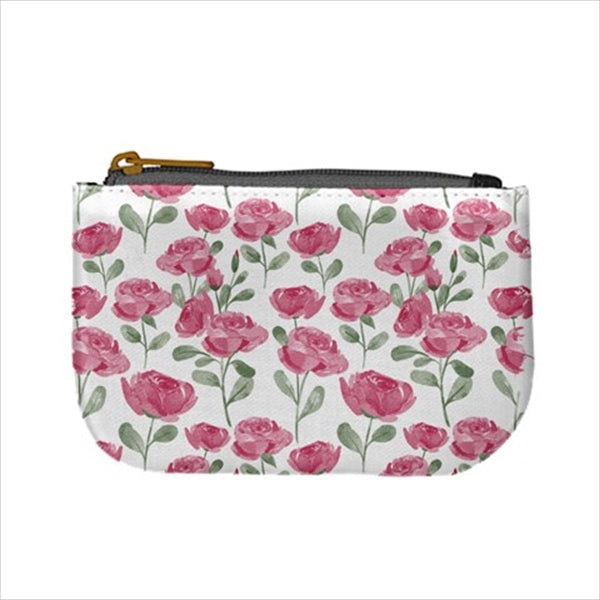 Roses Pink Flowers Floral Art Mini Change Coin Purse Coin Purse