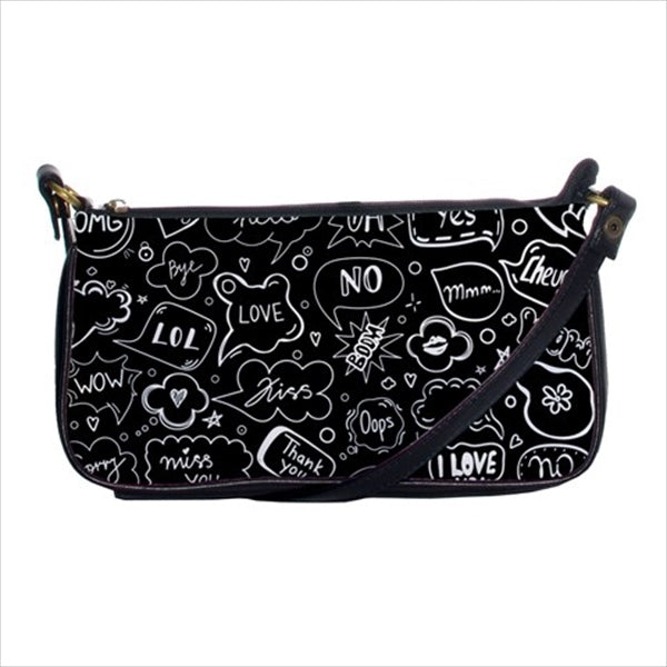 Chat Texting Speech Bubbles Art Black Cute Clutch Purse Art Black Black And White Chat Clutch Fashion Ladies Novelty Purse Text Purse