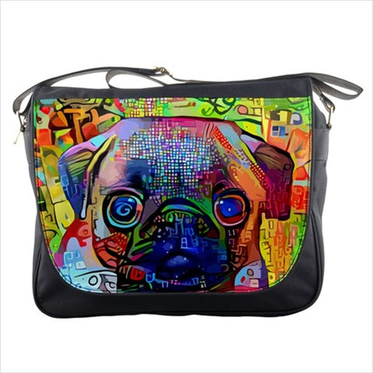 Pug Dog Colorful Art Messenger Bag Art Bag Colorful Fashion Hipster Lizard Messenger Bag Messenger Bags