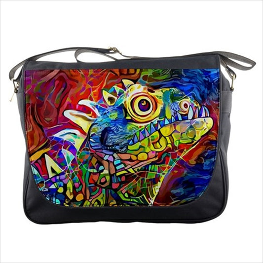 Iguana Lizard Colorful Art Messenger Bag Art Bag Colorful Fashion Hipster Lizard Messenger Bag Messenger Bags