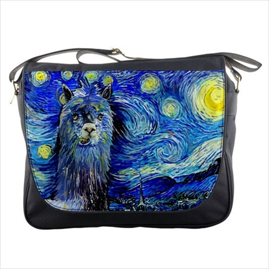 Llama Hipster Van Gogh Style Starry Night Art Messenger Bag Art Bag Blue Fashion Hipster Llama Messenger Bag Starry Starry Night Van Gogh Vincent Van Gogh Messenger Bags