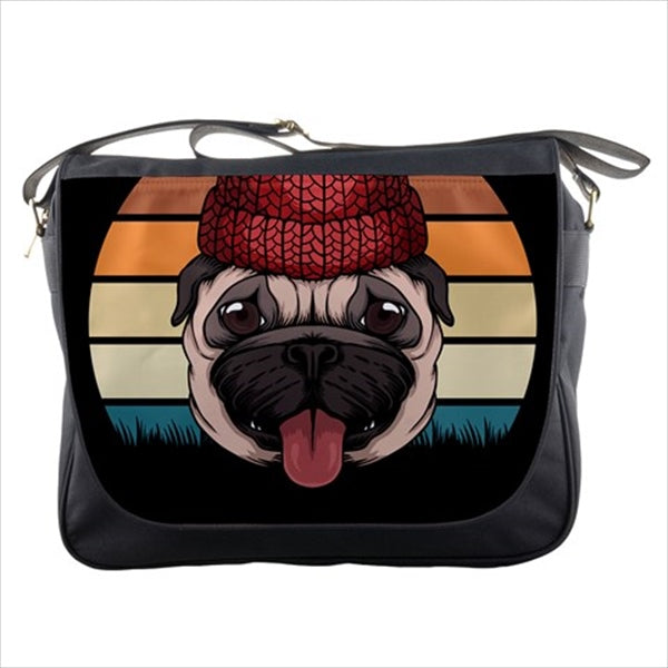 Pug Dog Hipster Art Messenger Bag Art Bag Dog Fashion Hipster Messenger Bag Novelty Pug Messenger Bags