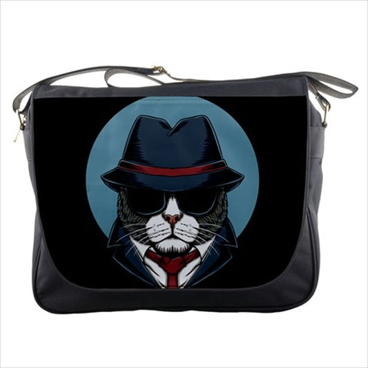 Cat Detective Spy Hipster Art Messenger Bag Art Bag Cat Fashion Hipster Messenger Bag Novelty Messenger Bags