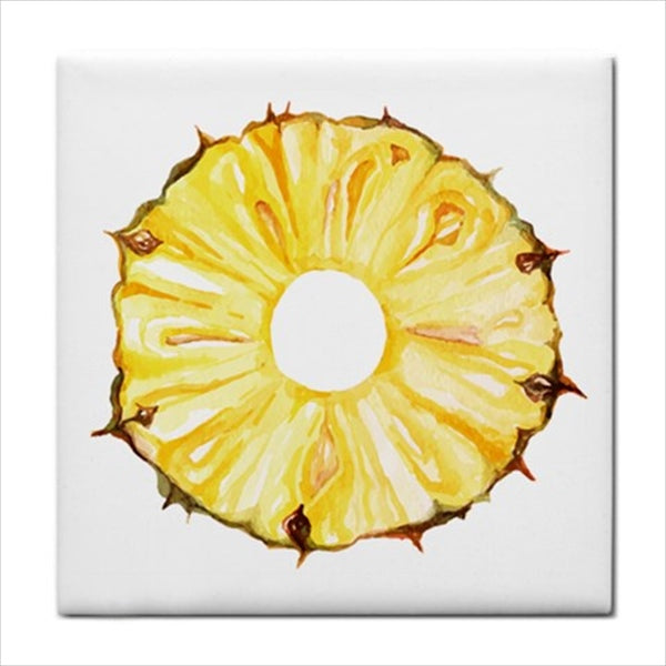 Pineapple Slice Watercolor Style Food Art Backsplash Ceramic Tile Backsplash Ceramic Ceramic Tile Food Food Tile Fruit Home Decor Kitchen Pineapple Tile Ceramic Tile