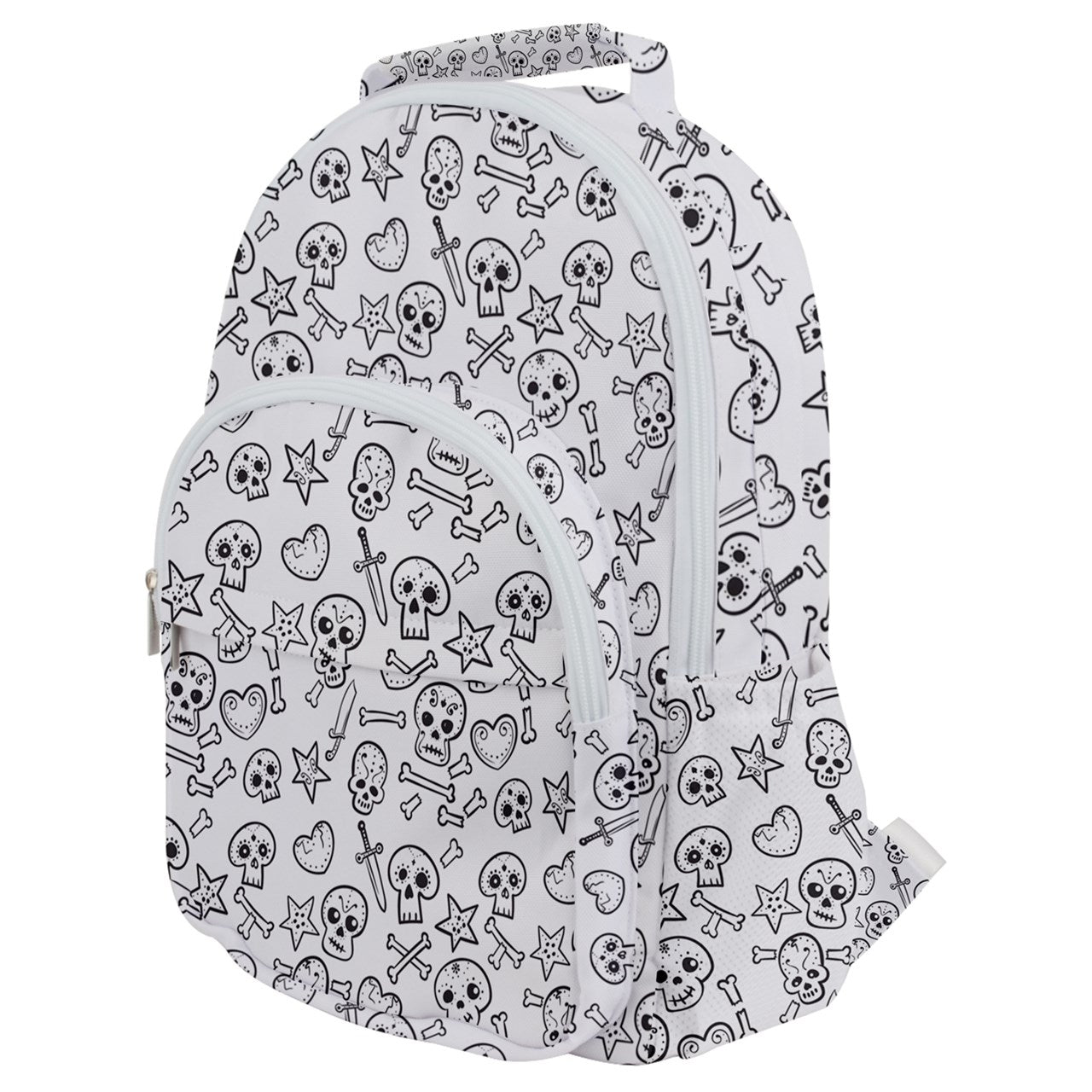 Skulls Hearts Pattern Rounded Multi Pocket Canvas Backpack Art Backpack Canvas Backpack Fashion Graffiti Novelty Skull Backpacks