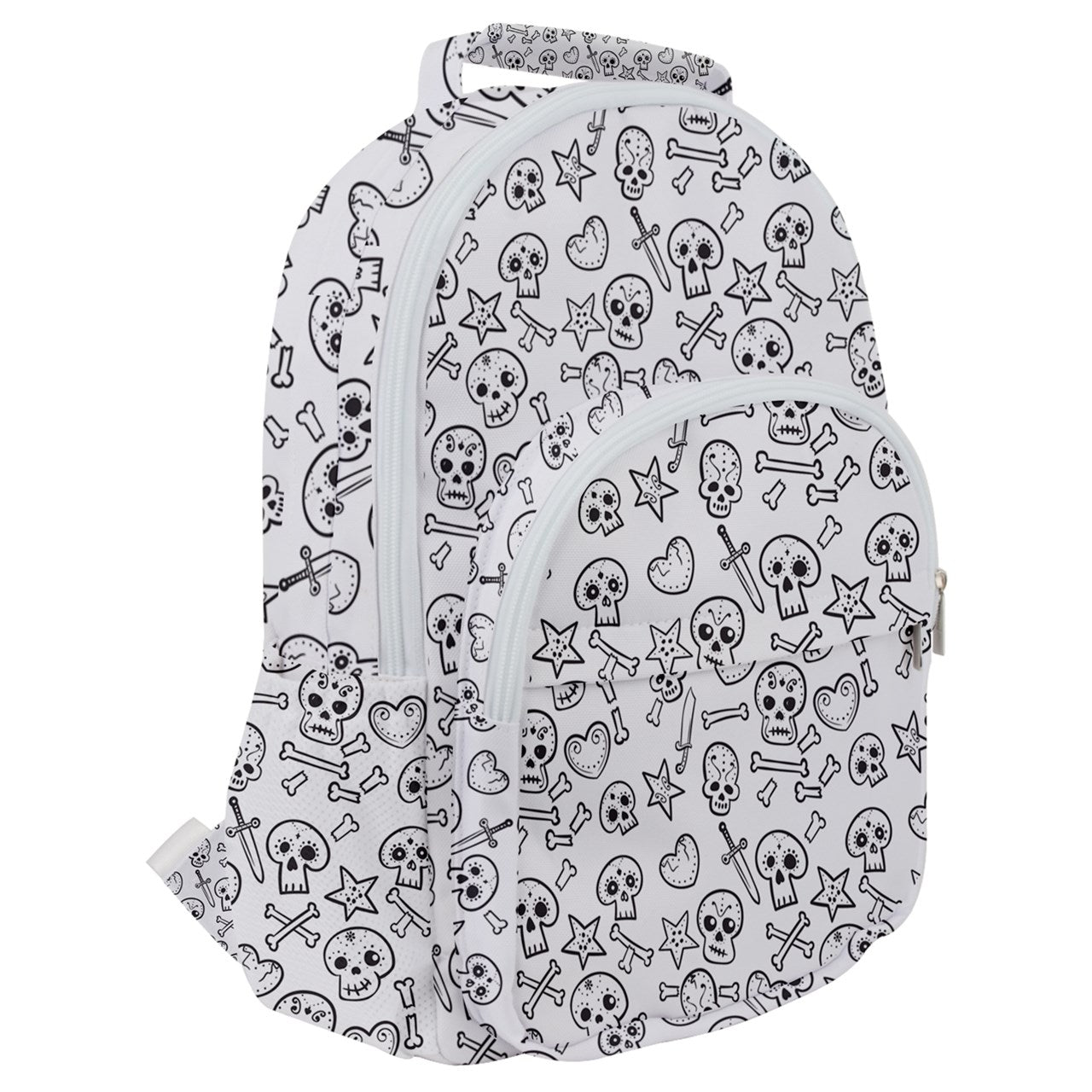 Skulls Hearts Pattern Rounded Multi Pocket Canvas Backpack Art Backpack Canvas Backpack Fashion Graffiti Novelty Skull Backpacks