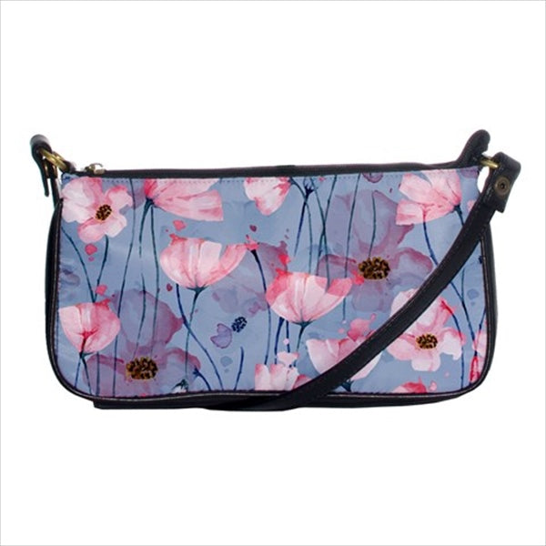 Pink Poppies Flower Art Casual Clutch Purse Handbag Art Black Clutch Fashion Flowers Handbag Ladies Purse Purse