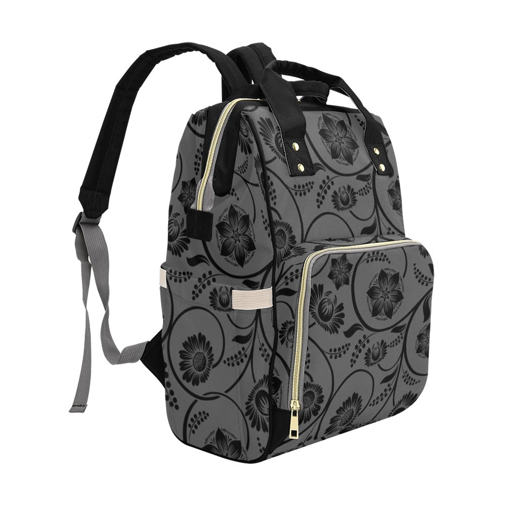 Diaper Bag Backpack Black Gray Floral Pattern Diaper Backpack Diaper Bag Backpack Floral Pattern Flowers Gray Unisex