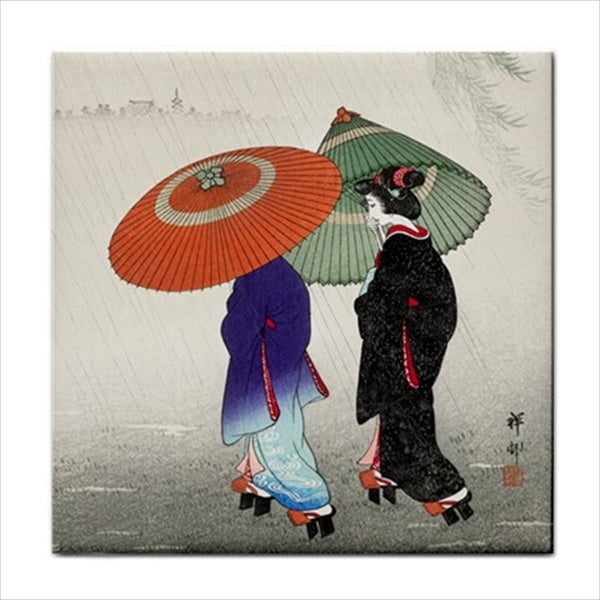 Japanese Women In The Rain Ceramic Tile Art Backsplash Ceramic Ceramic Tile Home Decor Japan Japan Tile Japanese Tile Woman Ceramic Tile