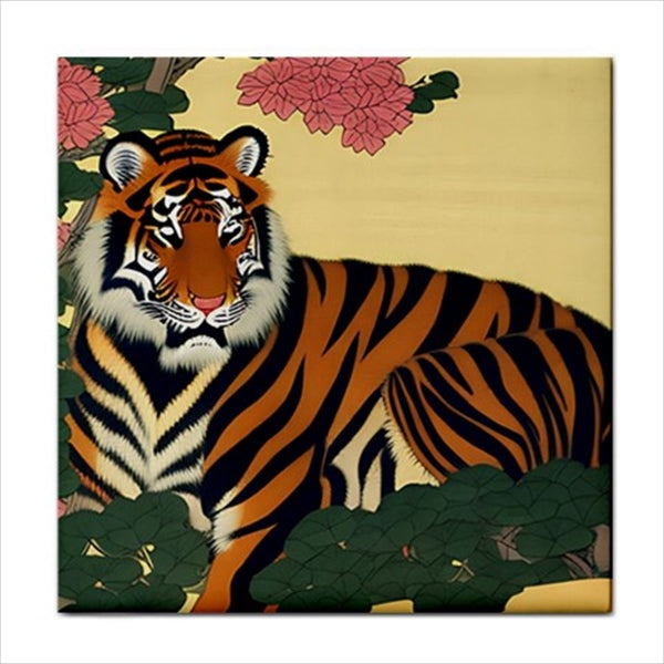 Tiger Ukiyo-e Style Japanese Art Ceramic Backsplash Tile Animal Animal Tile Art Ceramic Tile Backsplash Ceramic Ceramic Tile Home Decor Japan Japan Tile Japanese Tiger Tile Ceramic Tile