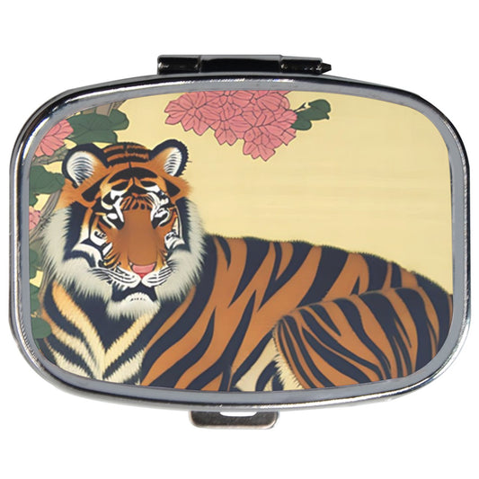 Tiger Ukiyo-e Style Art Pill Box Medication Travel Case Animal Case Medication Case Pill Box Purse Accessory Tiger Travel Pillboxes