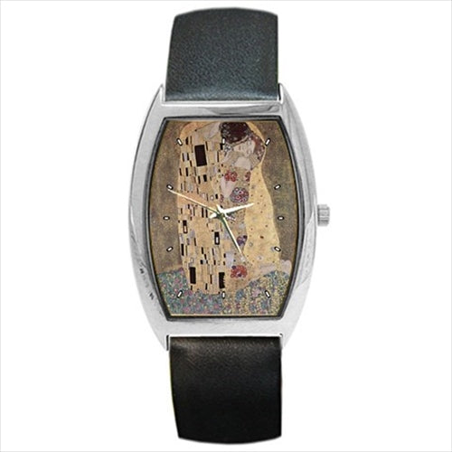 The Kiss Gustav Klimt Art Barrel Style Wristwatch Unisex Watch Art Barrel Shape Famous Fine Art Gustav Klimt Unisex Watch Wristwatch Barrel Shape Watch