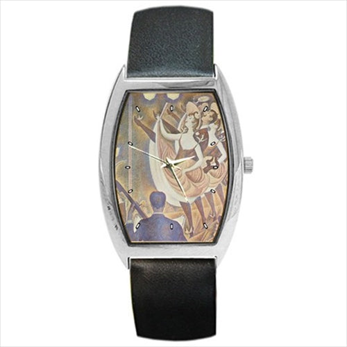 Can Can Dancers Georges Seurat Art Barrel Style Wristwatch Unisex Watch Art Barrel Shape Famous Fine Art Unisex Watch Wristwatch Barrel Shape Watch