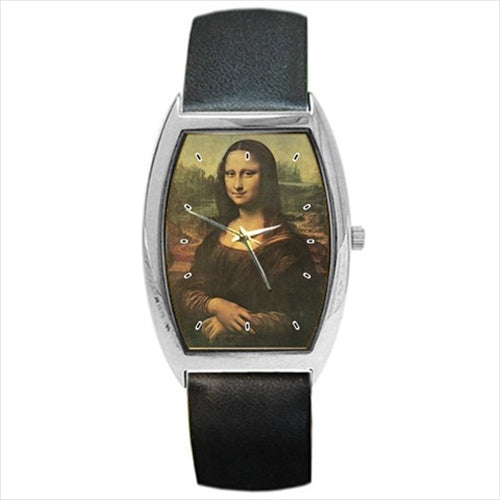 Mona Lisa Leonardo Da Vinci Portrait Art Barrel Style Wristwatch Unisex Watch Art Barrel Shape Famous Fine Art Unisex Watch Wristwatch Barrel Shape Watch