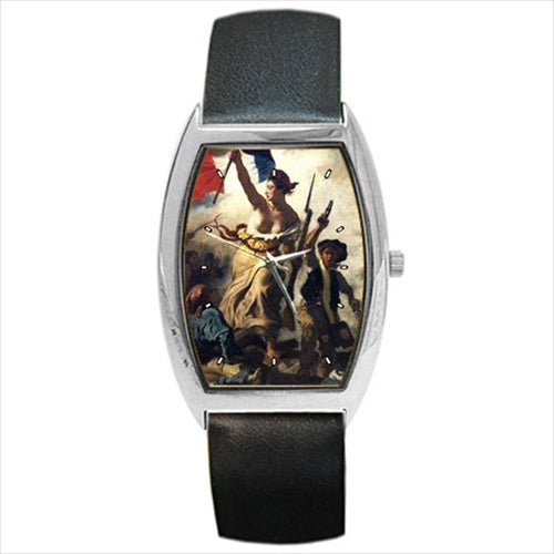 Liberty Leading The People Delacroix Art Barrel Style Wristwatch Unisex Watch Art Barrel Shape Famous Fine Art Unisex Watch Wristwatch Barrel Shape Watch