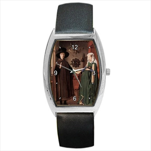 Arnolfini Portrait Jan van EYCK Art Barrel Style Wristwatch Unisex Watch Art Barrel Shape Unisex Watch Wristwatch Barrel Shape Watch