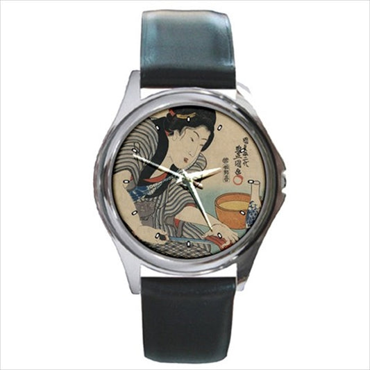 Japanese Sushi Sake Chef Art Round Wristwatch Unisex Watch Art Japan Japanese Round Watch Unisex Watch Wristwatch Watches