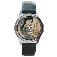 Japanese Sushi Sake Chef Art Round Wristwatch Unisex Watch