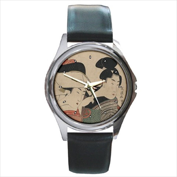 Japanese Women Geisha Vintage Art Round Wristwatch Unisex Watch Watches