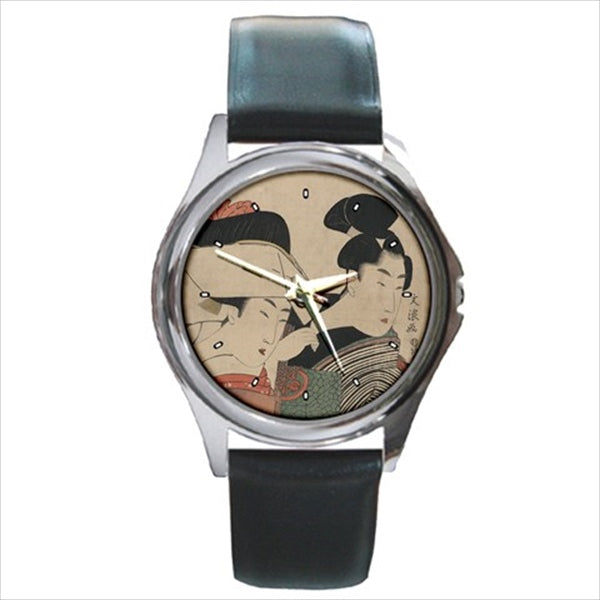 Japanese Women Geisha Vintage Art Round Wristwatch Unisex Watch