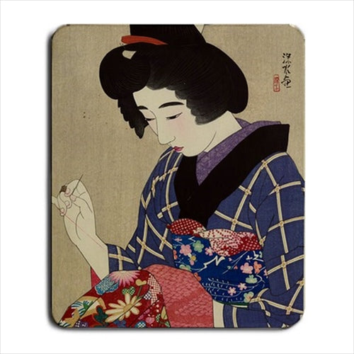 Japanese Woman Geisha Sewing Japan Art Computer Mat Mouse Pad