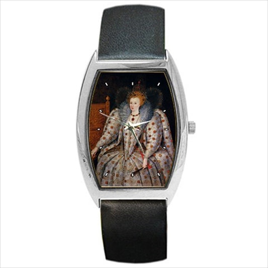 Queen Elisabeth I Portrait Marcus Gheeraerts Art Royalty Art Unisex Watch Art Barrel Shape Queen Elisabeth Royalty Watch Unisex Watch Wristwatch Barrel Shape Watch