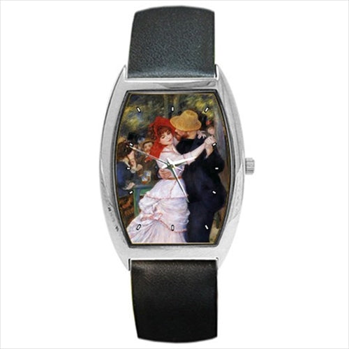 Dance at Bougival Renoir Art Barrel Style Wristwatch Unisex Watch Art Barrel Shape Famous Fine Art Unisex Watch Wristwatch Barrel Shape Watch